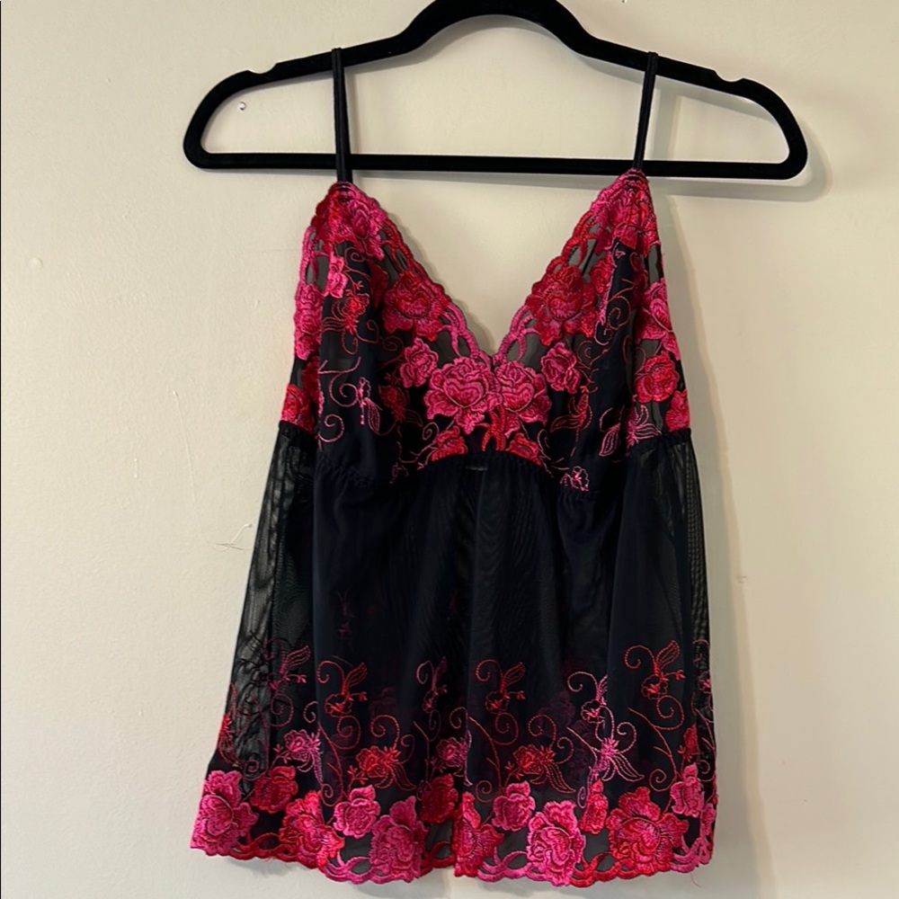 CACIQUE Black Red & Pink Lace Lingerie Babydoll Top Semi Sheer Cami Plus 18/20
